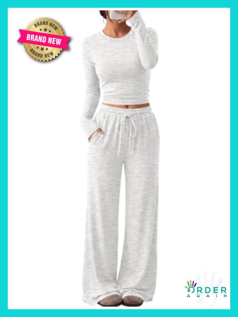 2 Piece Lounge Set with Pockets Side Ruched Top Wide Leg Pants